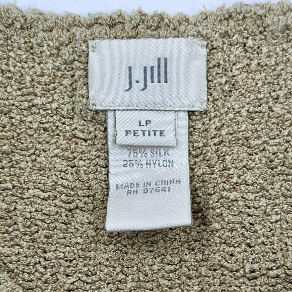 J Jill Pullover Silk Blend Sweater LARGE Petite Ribbed Gold V Neck Short Sleeve - Picture 3 of 6